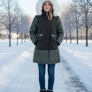 1 Madison Women's Wool Melton Mixed Media Winter Coat XS